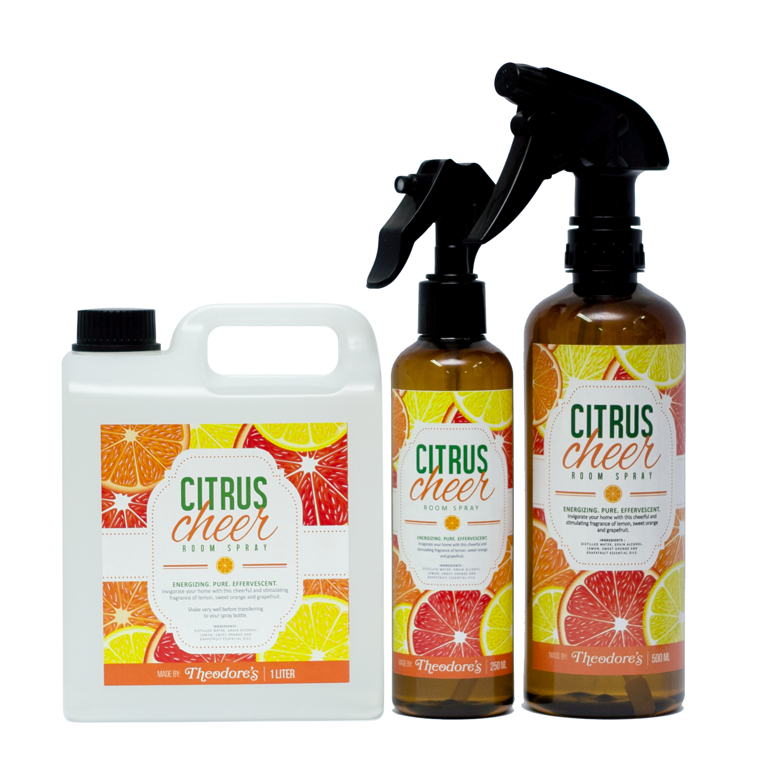 Theodores Citrus Cheer Aromatherapy Room Spray 250mL 500mL 1L