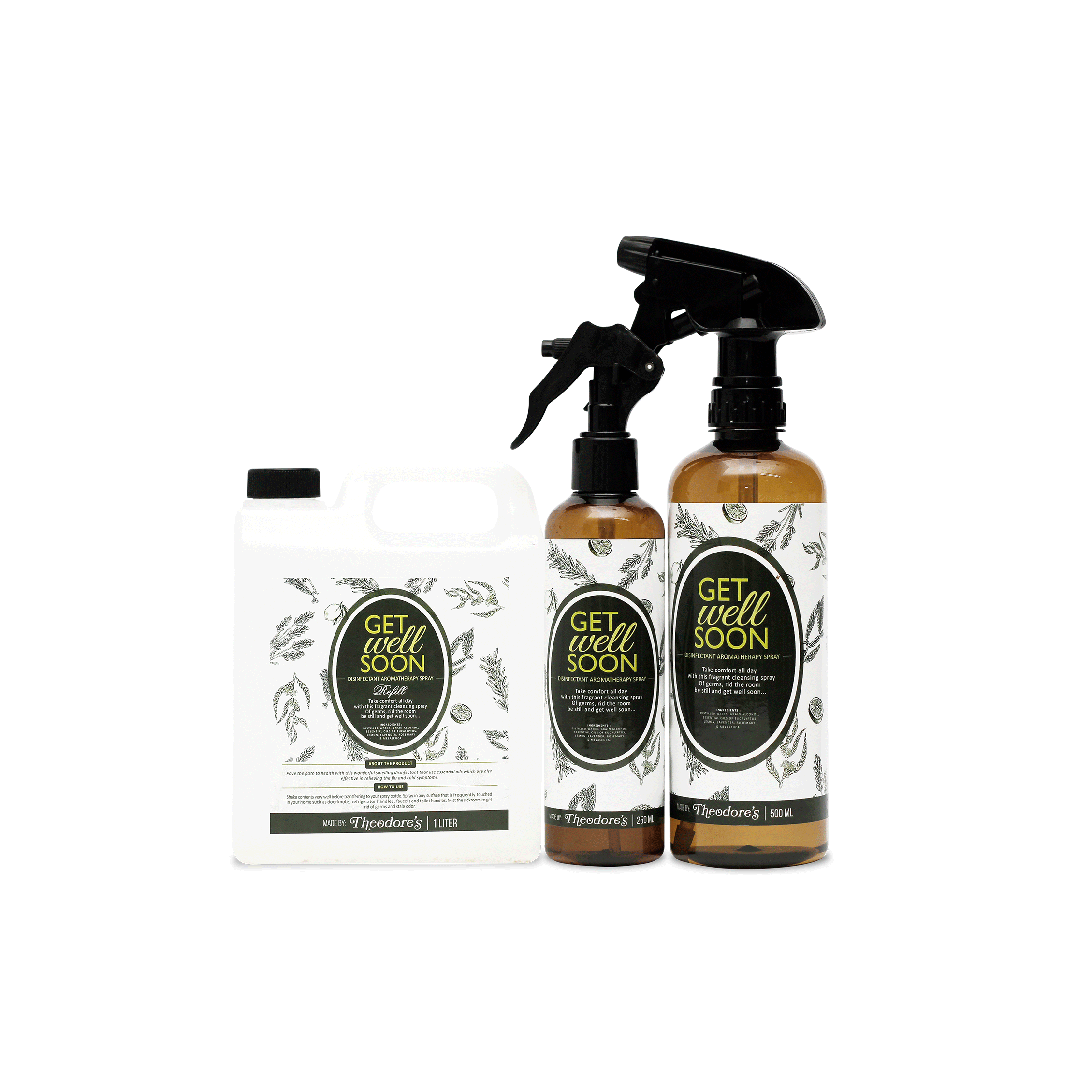 Theodores Get Well Soon Antiseptic Spray 250mL 500mL 1L Refill