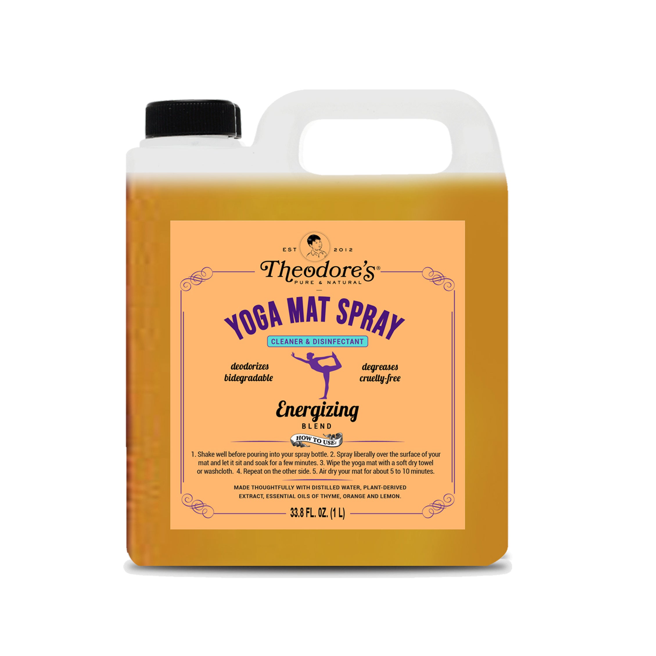 Theodores Yoga Mat Spray Cleaner Disinfectant Energizing Blend 1L Refill